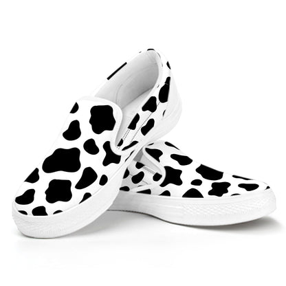 Black And White Cow Print White Slip On Sneakers
