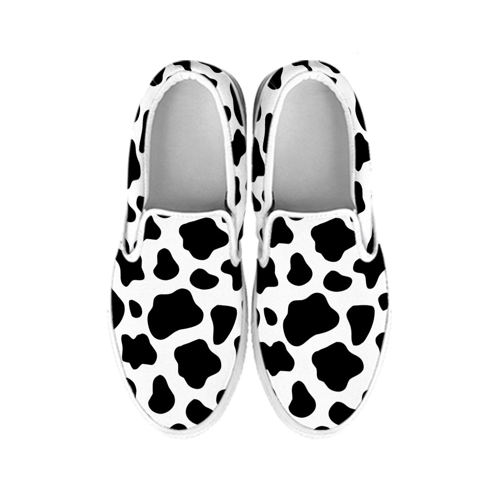 Black And White Cow Print White Slip On Sneakers