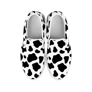 Black And White Cow Print White Slip On Sneakers