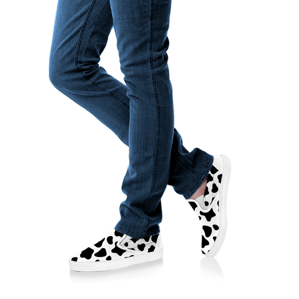 Black And White Cow Print White Slip On Sneakers
