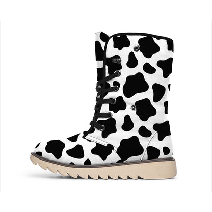Black And White Cow Print Winter Boots