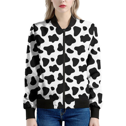 Black And White Cow Print Women's Bomber Jacket
