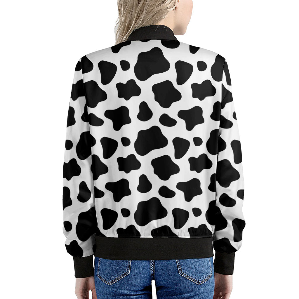 Black And White Cow Print Women's Bomber Jacket