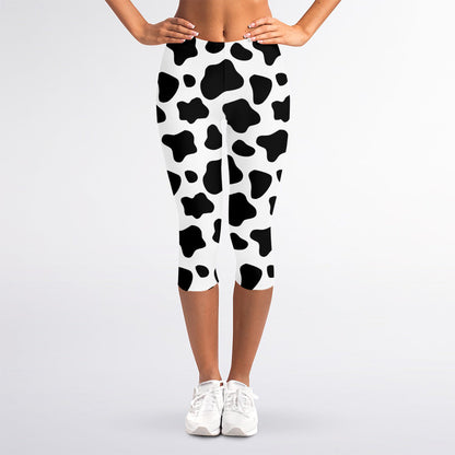 Black And White Cow Print Women's Capri Leggings