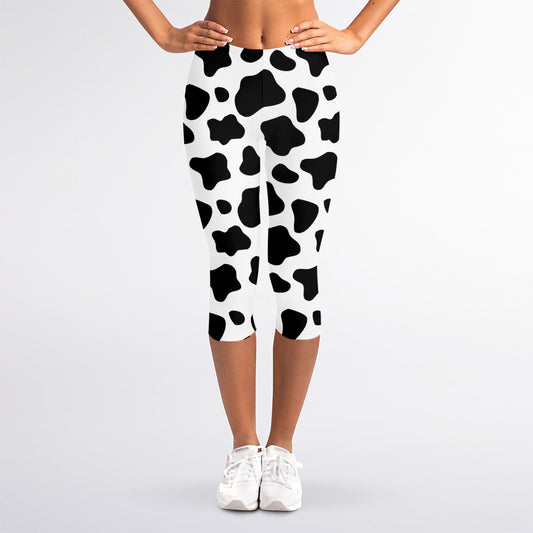 Black And White Cow Print Women's Capri Leggings