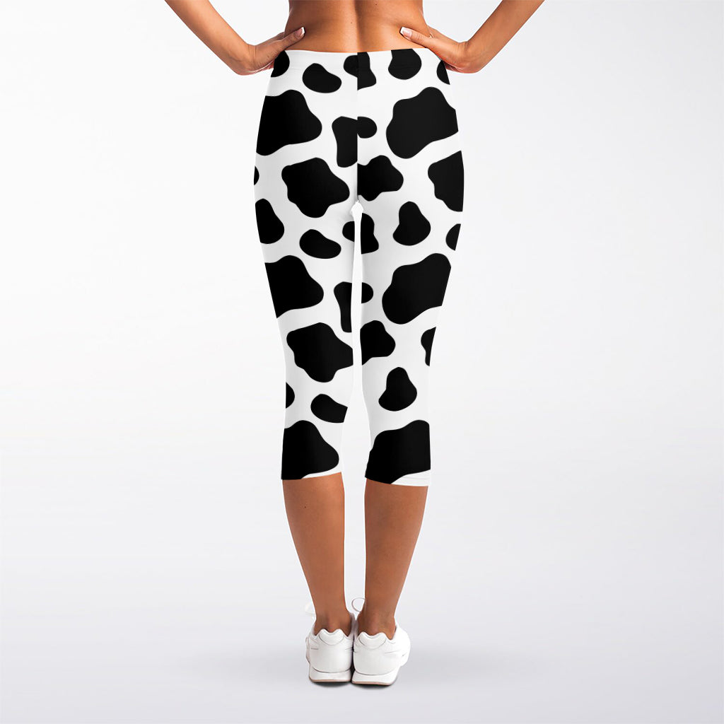 Black And White Cow Print Women's Capri Leggings