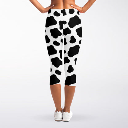 Black And White Cow Print Women's Capri Leggings