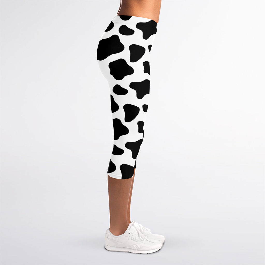 Black And White Cow Print Women's Capri Leggings
