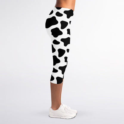 Black And White Cow Print Women's Capri Leggings