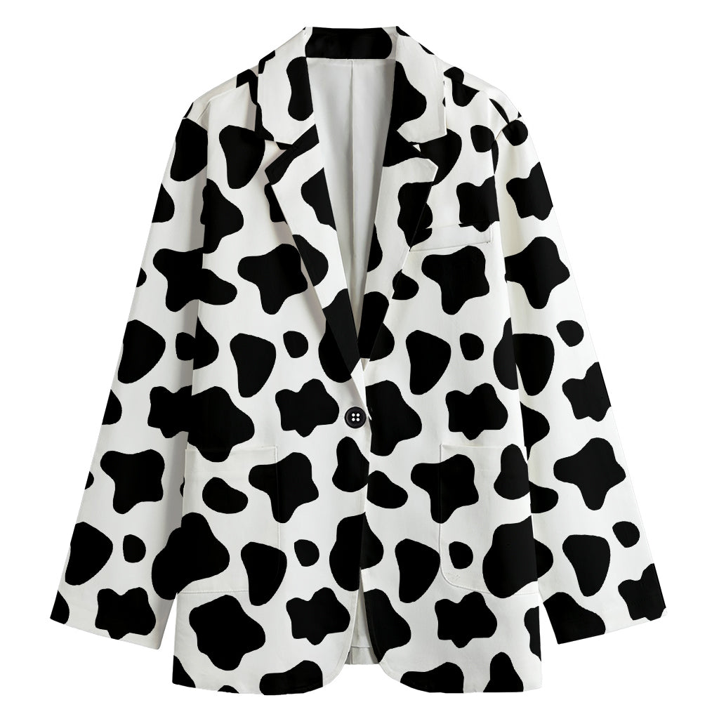 Black And White Cow Print Women's Cotton Blazer