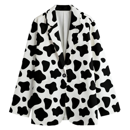 Black And White Cow Print Women's Cotton Blazer