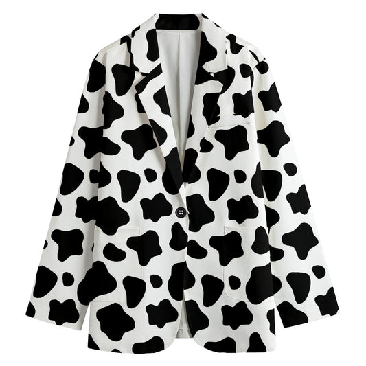 Black And White Cow Print Women's Cotton Blazer