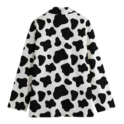 Black And White Cow Print Women's Cotton Blazer