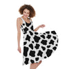 Black And White Cow Print Women's Sleeveless Dress
