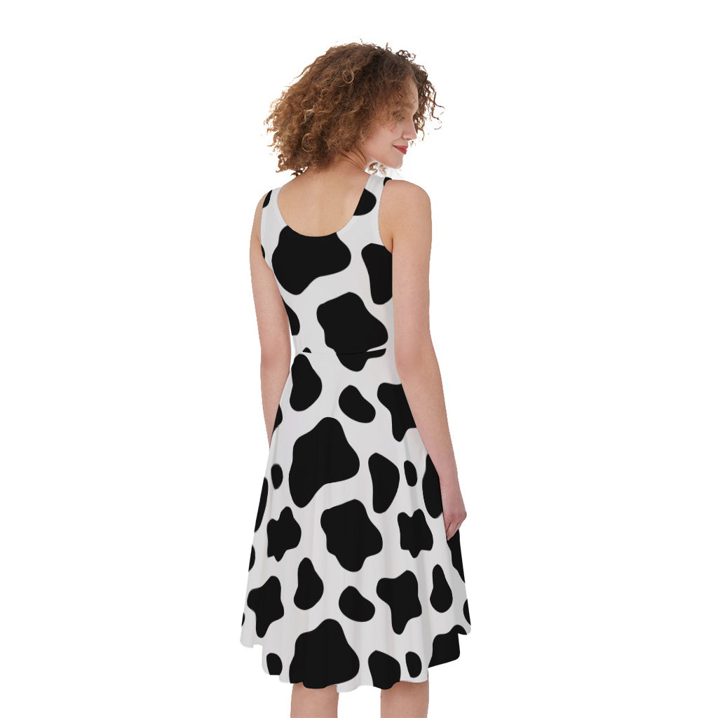 Black And White Cow Print Women's Sleeveless Dress