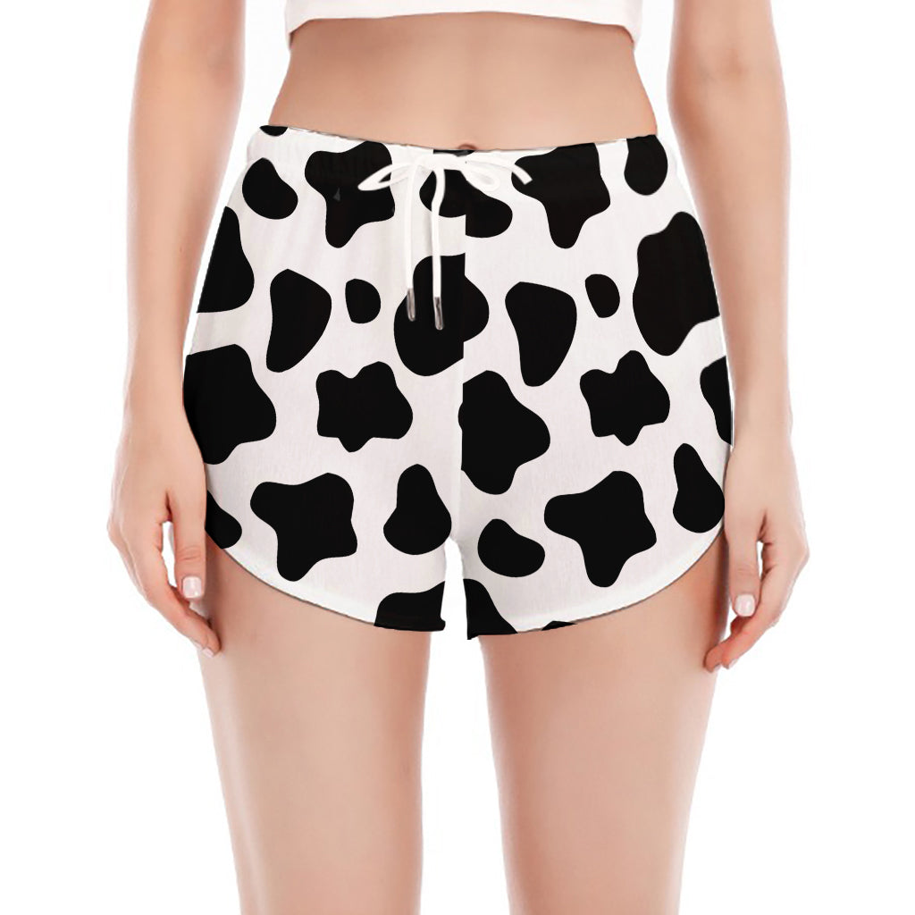 Black And White Cow Print Women's Split Running Shorts