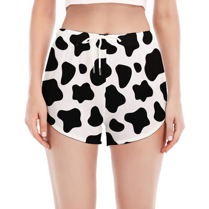 Black And White Cow Print Women's Split Running Shorts