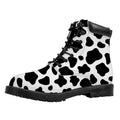Black And White Cow Print Padded Collar Lace Up Boots