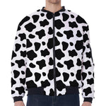Black And White Cow Print Zip Sleeve Bomber Jacket