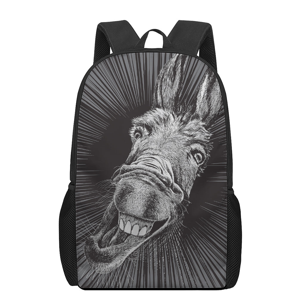 Black And White Crazy Donkey Print 17 Inch Backpack