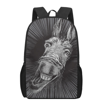 Black And White Crazy Donkey Print 17 Inch Backpack