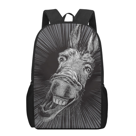 Black And White Crazy Donkey Print 17 Inch Backpack