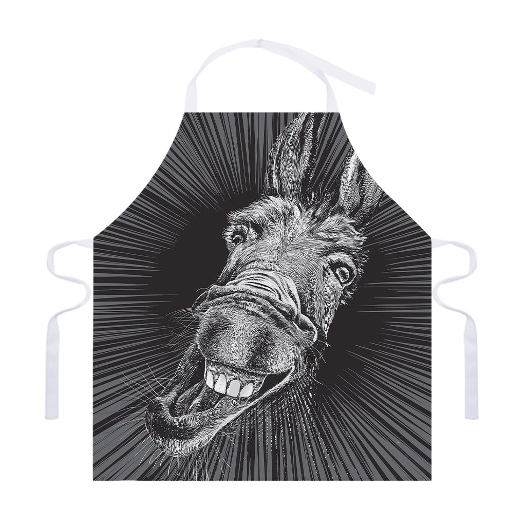 Black And White Crazy Donkey Print Adjustable Apron