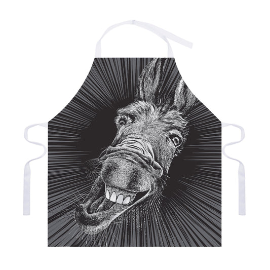 Black And White Crazy Donkey Print Adjustable Apron