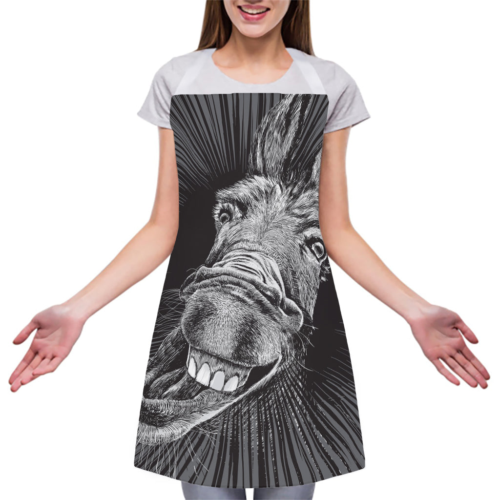 Black And White Crazy Donkey Print Adjustable Apron