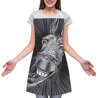 Black And White Crazy Donkey Print Adjustable Apron