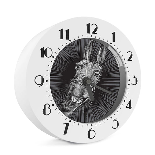 Black And White Crazy Donkey Print Alarm Clock