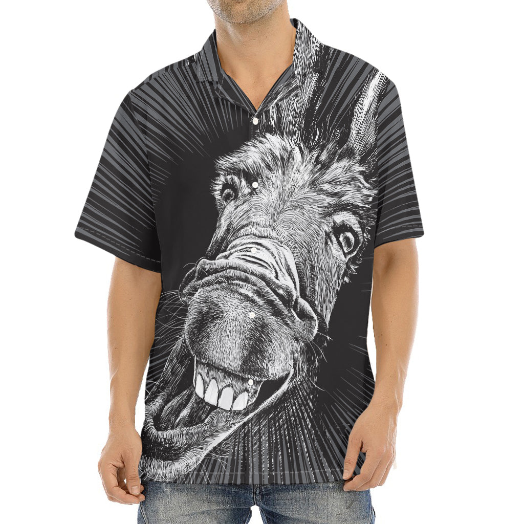 Black And White Crazy Donkey Print Aloha Shirt