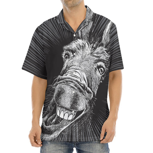 Black And White Crazy Donkey Print Aloha Shirt