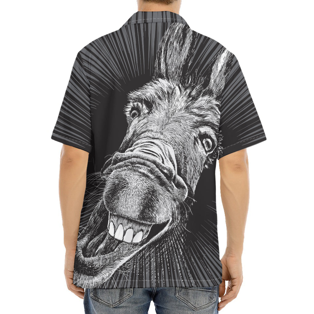 Black And White Crazy Donkey Print Aloha Shirt