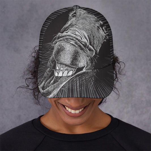 Black And White Crazy Donkey Print Baseball Cap