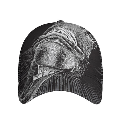 Black And White Crazy Donkey Print Baseball Cap