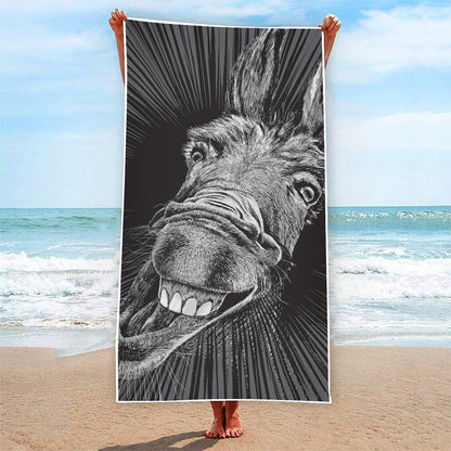 Black And White Crazy Donkey Print Beach Towel