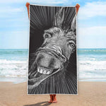 Black And White Crazy Donkey Print Beach Towel