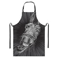 Black And White Crazy Donkey Print Bib Apron With Pocket
