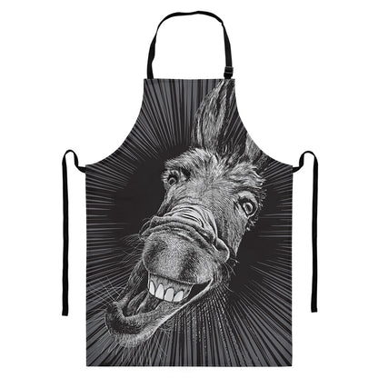 Black And White Crazy Donkey Print Bib Apron With Pocket