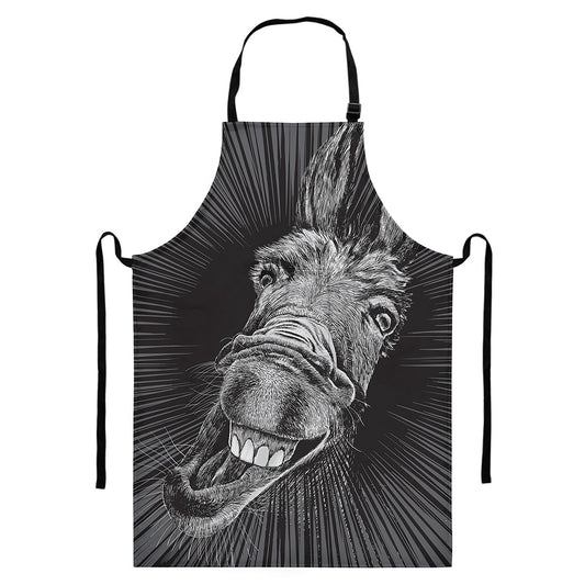 Black And White Crazy Donkey Print Bib Apron With Pocket