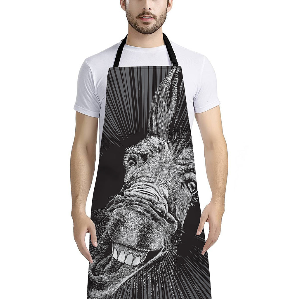 Black And White Crazy Donkey Print Bib Apron With Pocket