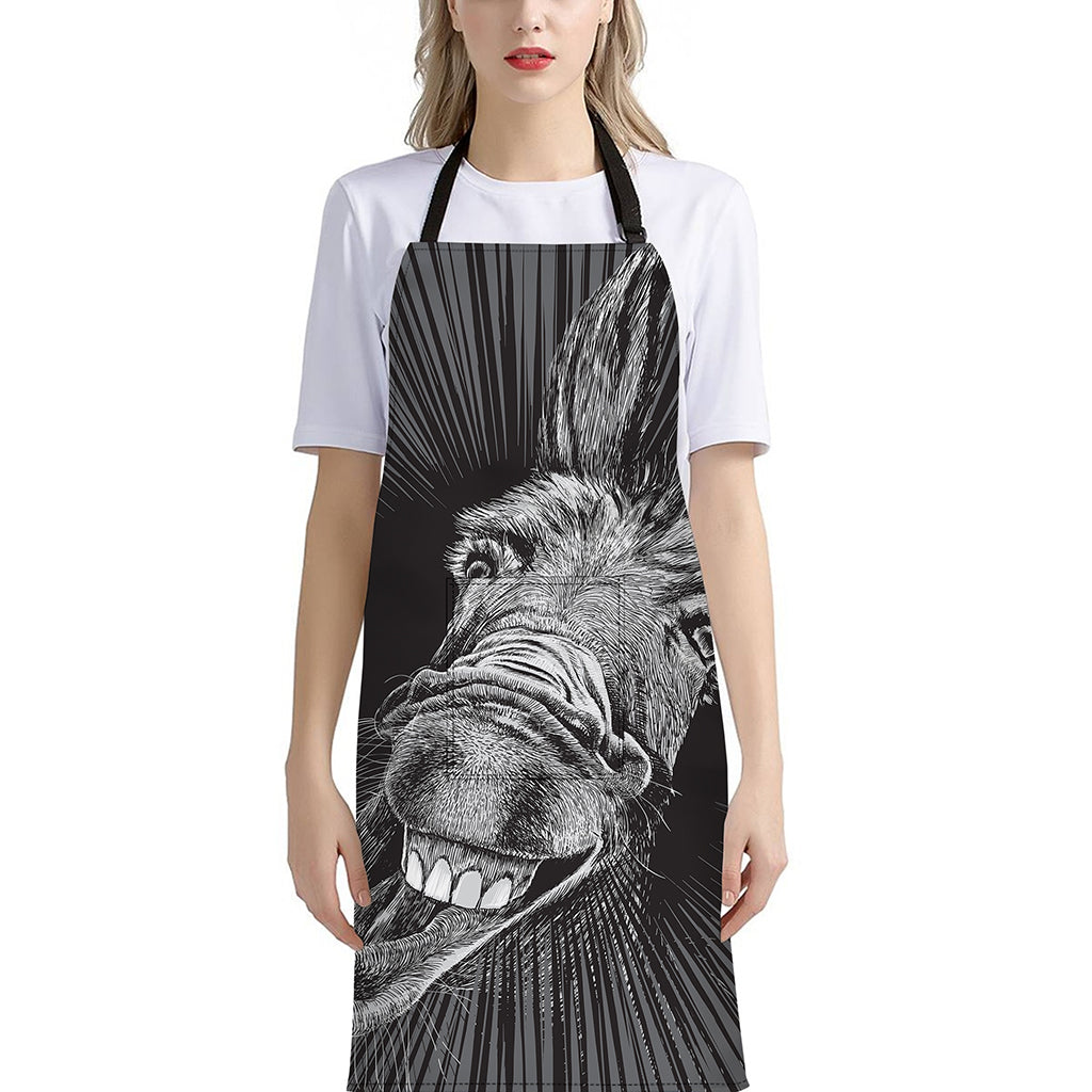 Black And White Crazy Donkey Print Bib Apron With Pocket