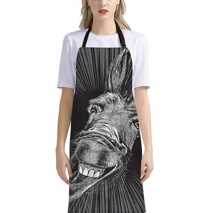 Black And White Crazy Donkey Print Bib Apron With Pocket