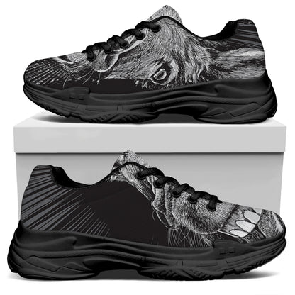 Black And White Crazy Donkey Print Black Chunky Shoes