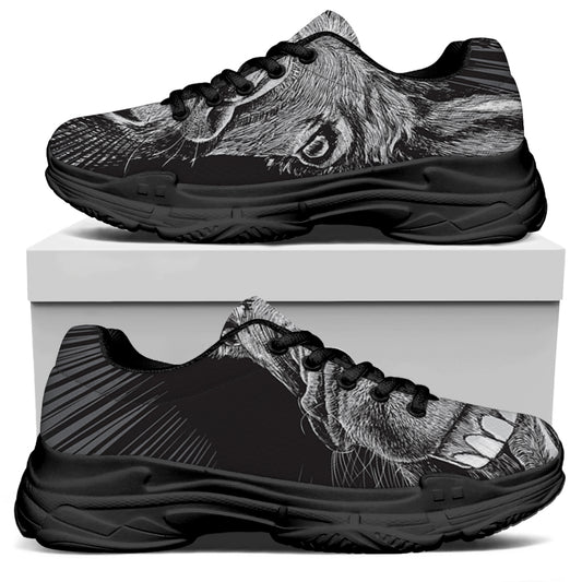 Black And White Crazy Donkey Print Black Chunky Shoes