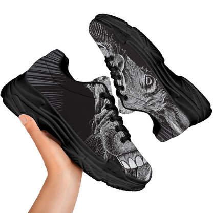 Black And White Crazy Donkey Print Black Chunky Shoes