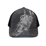 Black And White Crazy Donkey Print Black Mesh Trucker Cap