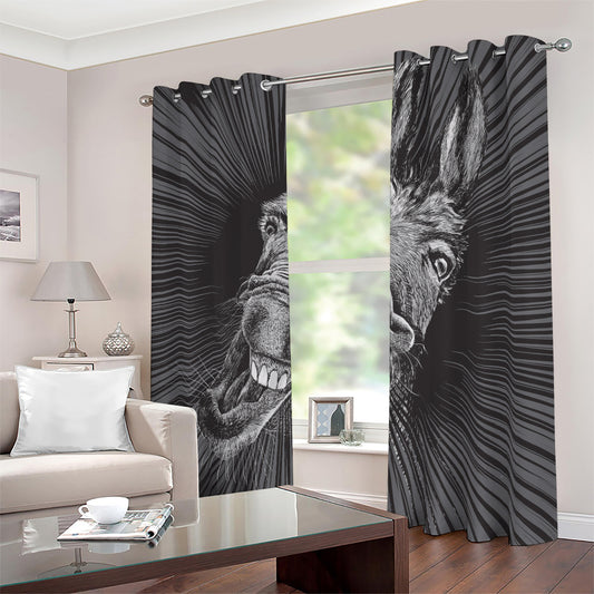 Black And White Crazy Donkey Print Blackout Grommet Curtains