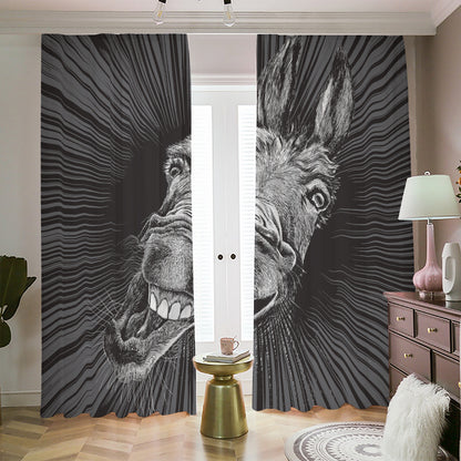 Black And White Crazy Donkey Print Blackout Pencil Pleat Curtains